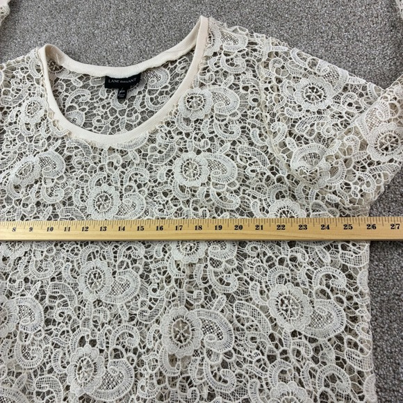 Lane Bryant Cream Lace Overlay Long Sleeve Top Women Plus Size 22/24 Casual Boho - Picture 5 of 9